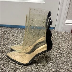 Elegant Transparent and Black Studded Heels